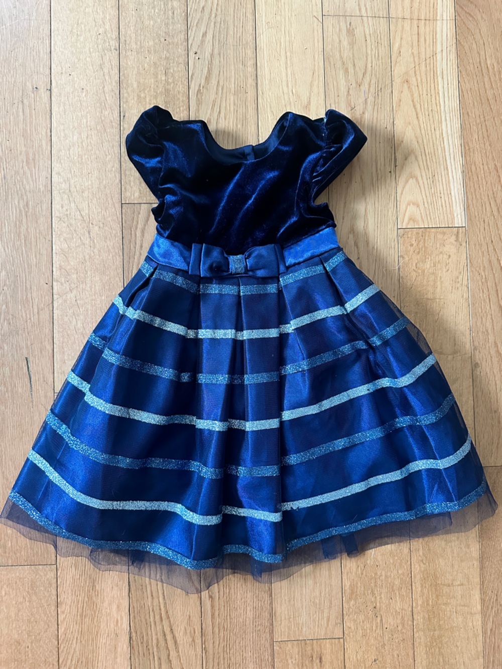 Jona Michelle Navy Blue Velvet & Shimmer Stripe Party Dress 2T